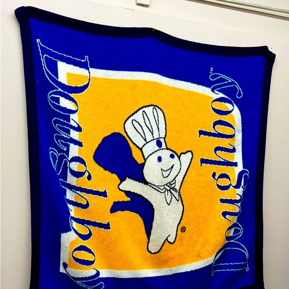 Vintage Pillsbury Doughboy Blanket 2000 Blue Yellow White Stadium Throw 58 x 61" - Picture 1 of 1